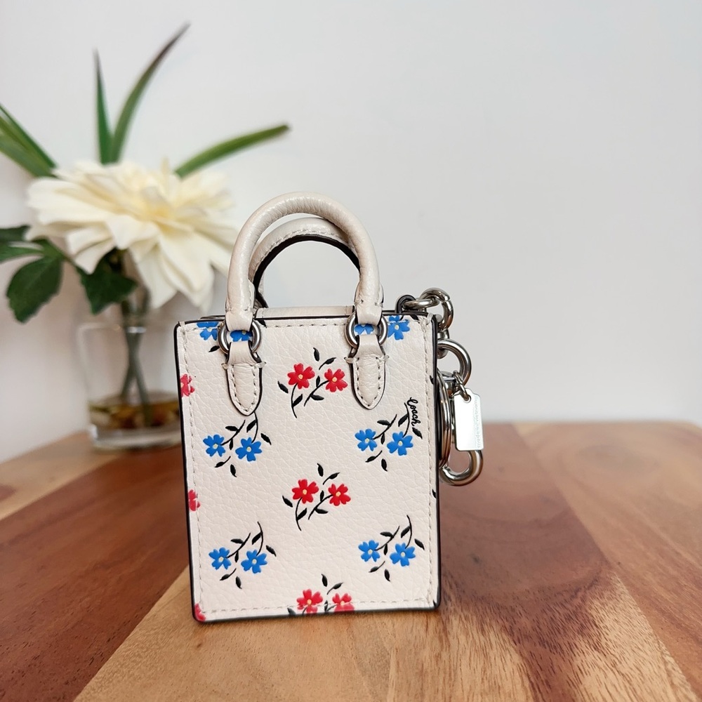 NWT Coach North/South Mini Tote Bag Charm With Floral Print - Picture 3 of 6